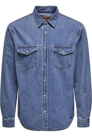 Only & Sons Herren Freizeit Hemd ONSBANE Denim -Regular Fit XS S M L XL XXL Blau, Größe:L, Farbe: 22023247