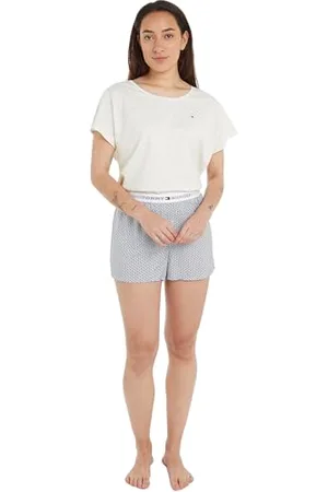 Tommy Hilfiger Ss Pyj Set Woven Pyjamas Damen, Grau (Ivory/Woven Mini Geo), XS