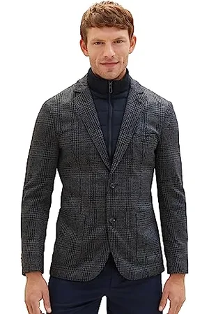 TOM TAILOR Herren 1037804 2-in-1 Sakko mit Abnehmbarer Innenjacke, 32807-grey Blue Houndstooth, 52