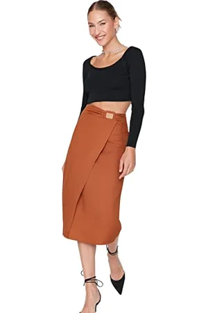 Trendyol Damen Midi Bleistiftrock Webstoff Rock Skirt, , 36