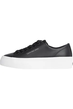 Calvin Klein Damen Vulcanized Sneaker Flatform Low aus Leder, Schwarz (Black/Bright White), 36