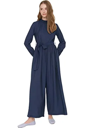 Trendyol Damen Jumpsuit – Marineblau – Gürtel Overalls, , 38