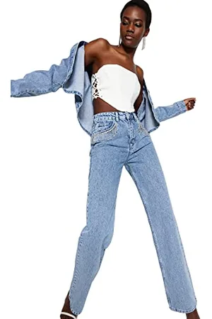 Trendyol Damen Gerade Weites Bein Hohe Taille Jeans, , 36