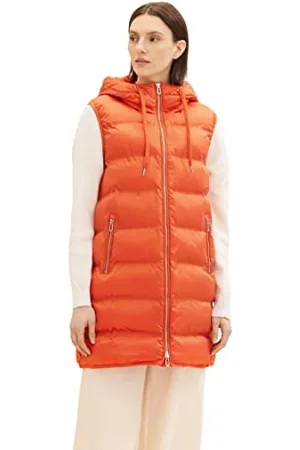 TOM TAILOR Damen Longstyle Lightweight Steppweste, gold flame orange, M