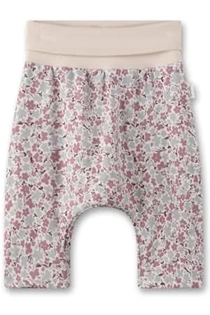 Sanetta Baby-Hose | Praktische und Bequeme Web-Hose aus Viskose für Mädchen. Gefütterte Hose mit Umschlagbund und Mille Fleur-Allover | Baby Bekleidung