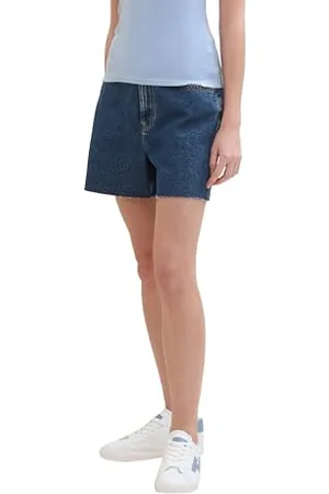 TOM TAILOR Damen Mom High Waist Jeans Shorts , Used Dark Stone Blue Denim, M