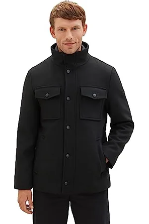 TOM TAILOR Herren 1037345 2-in-1 Wollmantel mit integrierter Innenjacke, 29999-Black, XL