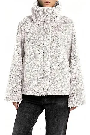 Replay Damen Jacke Kunstfelljacke aus Teddyfell, (Grau), L