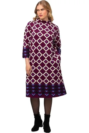 Ulla Popken Damen Sweatkleid mit Stehkragen, grafisch Kleider, , 46-48
