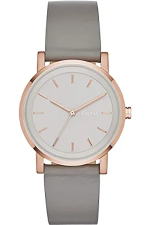 DKNY Damenuhr Soho, Dreizeigerwerk, 34mm Rose Gold Edelstahlgehäuse mit Lederarmband, NY2341