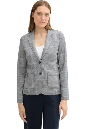 TOM TAILOR Damen 1043181 Blazer mit Karomuster, 36217-Navy Blue Check, 52