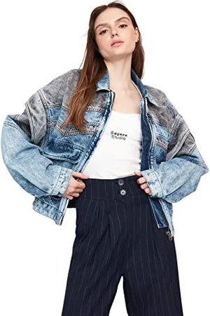Trendyol Damen Oversize Basic Plain Denim Jacke Coat, , 38