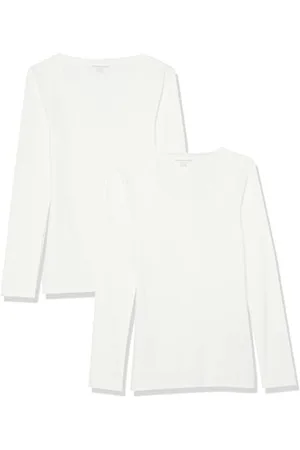 Amazon Damen Langärmliges Rippstrick-Lagen-Top mit V-Ausschnitt in schmaler Passform (erhältlich in Übergröße), 2er-Pack, , L