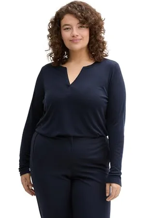 TOM TAILOR Damen Plussize Longsleeve im Material-Mix, , 52