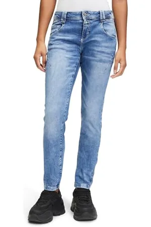 Cartoon Damen Boyfriend-Hose mit Reißverschluss Light Blue Denim,34