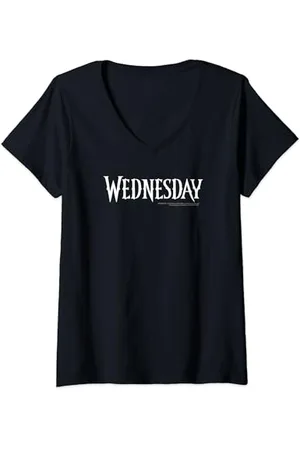 Wednesday Simple Text Logo T-Shirt mit V-Ausschnitt