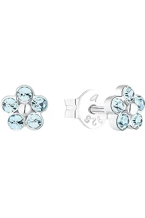 Amor Ohrstecker 925 Sterling Silber Mädchen Kinder Ohrschmuck, mit Kristallglas, 0,5 cm, Silber, Blume, Kommt in Schmuck Geschenk Box, 2036519