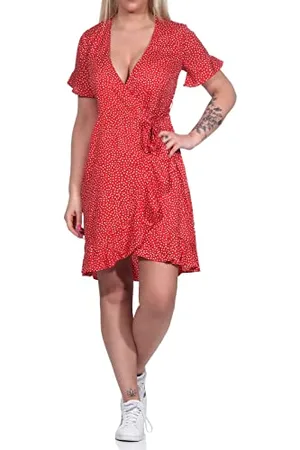 VERO MODA Damen Wickel-Kleid VMHenna Wrap Gepunktetes Mini-Kleid 10252951 Goji Berry: Tiny dots S