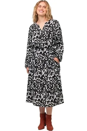Ulla Popken Damen Allover Grafik Druck Kleider, , 50-52