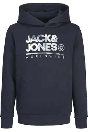 JACK & JONES Boy Kapuzenpullover Logo Kapuzenpullover Junior, Dunkelblau - Grau - Weiß - Blau,140