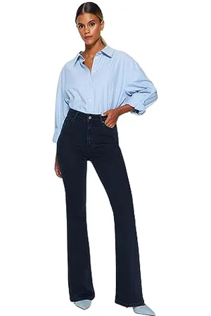 Trendyol Damen Gerade Fackel Hohe Taille Jeans