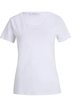 Tamaris Damen Slim T-Shirt mit tiefem Nackenausschnitt ALBA Weiß XL