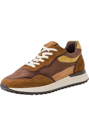Marco Tozzi By Guido Maria Kretschmer Herren Sneaker flach aus Leder mit Dicker Sohle, Mehrfarbig (Mocca/Saffron), 42 EU