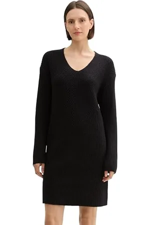 TOM TAILOR Damen Strickkleid mit V-Ausschnitt, , 46