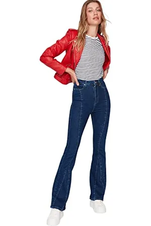 Trendyol Damen Herren Hoher Bund Flared Jeans, Marineblau, 34 EU