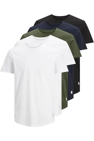 JACK & JONES Herren JJENOA Tee SS Crew Neck 5PK MP T-Shirt, Detail:2 White-1 Black-1 Navy-1Forest, M