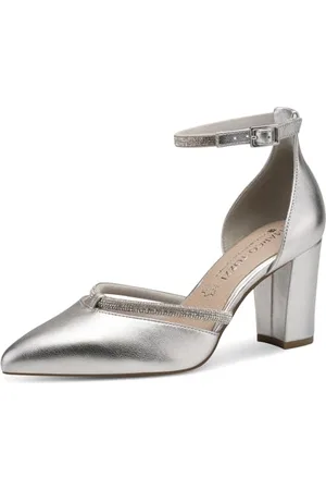 Marco Tozzi By Guido Maria Kretschmer Damen Pumps mit Riemen mit Glitzerdetails Spitz, (Silver), 42 EU