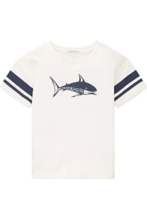 TOM TAILOR Jungen Kinder T-Shirt mit Hai-Print 1035057, Weiß, 92-98