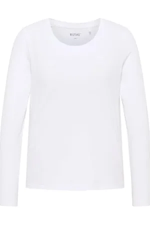 Mustang Damen Langarmshirt Elly - Regular Fit - XS S M L XL Weiss Schwarz, Größe:XL, Farbe:
