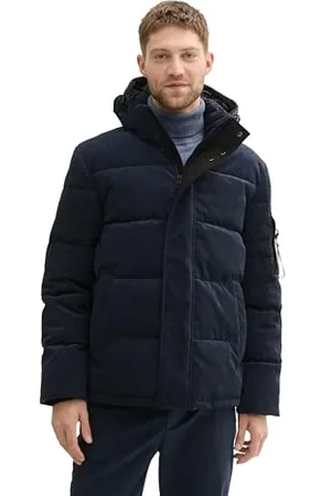 TOM TAILOR Herren 1042208 Pufferjacke mit Abnehmbarer Kapuze aus Cord-Stoff, 36511-Sky Captain Navy Corduroy, 3XL