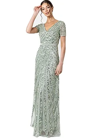 Maya Deluxe Damen , Evening Sequins Maxi Evening Elegant for Wedding V-neck A-line Cut Bridesmaid Dress, , 38 EU