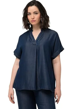 Ulla Popken Damen Lyocell Oversized Knopf Detail Bluse, , 54-56