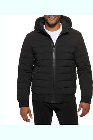 DKNY Herren Quilted Performance Hooded Bomber Jacket Daunenalternativer Mantel, , S
