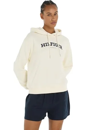 Tommy Hilfiger Damen Hoodie mit Kapuze, Weiß (Calico), XS
