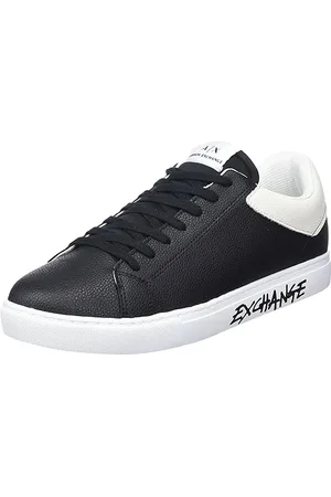 Armani Exchange Herren Armani Lettering, Back Color Insert, Lace up Sneaker, Black/White, 43.5 EU