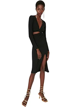 Trendyol Damen Figurbetont Bodycon V-Ausschnitt Webstoff Kleid, , 40