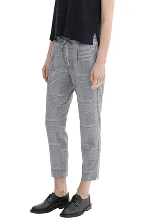 TOM TAILOR Damen 1042930 Loose Fit Karo Hose, 36217-Navy Blue Check, 46W x 28L