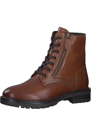 QS by s.Oliver Damen Stiefeletten ohne Absatz aus Leder mit Reißverschluss, Braun , 42 EU