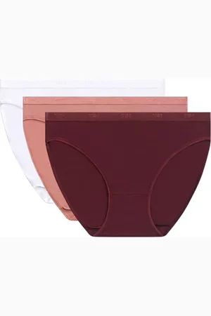 Dim Slip Les Pockets Eco Baumwolle weich Damen x3, Rubin/Rosa/Weiß, S