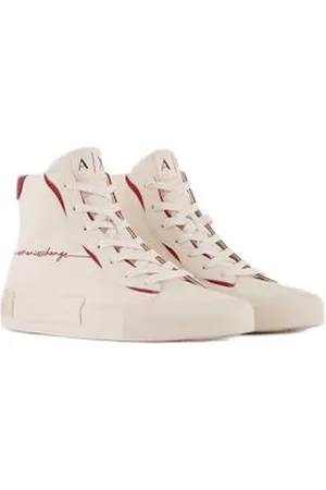 Armani Exchange Damen Contrast Logo line, high top Sneaker, White/Red, 36 EU