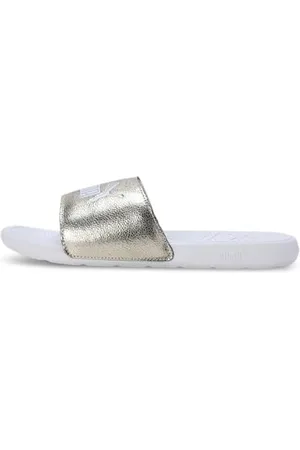 PUMA Unisex Cool Cat 2.0 Metallic Shine Slide Sandal, Gold Silver White, 46 EU