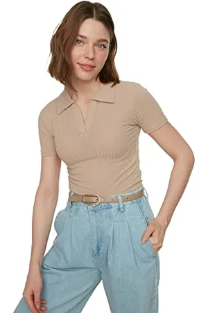 Trendyol Damen Polo Collar Crop Knitted Blouse, , M EU