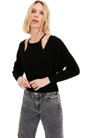 Trendyol Damen Textured Halter Neck Jumper Sweatshirt, , S EU