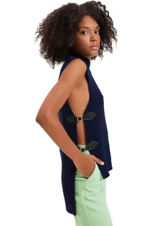 Trendyol Damen High Neck Plain Slim Vest Sweater, Marineblau, S EU