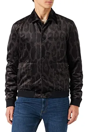 HUGO BOSS Herren Hayson224F1X Slim-Fit Jacke aus Samt mit Jaglion-Muster Schwarz 44