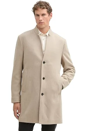 TOM TAILOR Herren 1042405 3-Knopf Wollmantel mit Stehkragen, 35752-Light Beige Twill Structure, XXL